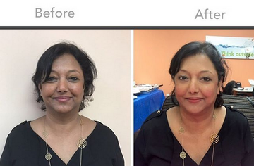Humera A. demonstrates the dramatic difference that VegoGlam skincare and makeup effects her skin.