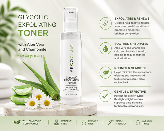 Vegan Glycolic Exfoliating Toner with Aloe Vera and Chamomile (5oz)